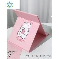 三维工匠镜子化妆镜折叠台式pu皮便携随身高清学生宿舍女大小号桌面梳妆镜 纸质小号-粉底草莓兔便携式用镜