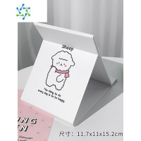 三维工匠镜子化妆镜折叠台式pu皮便携随身高清学生宿舍女大小号桌面梳妆镜 纸质小号-围巾绵羊便携式用镜