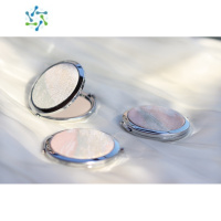 三维工匠[福利款]古风汉服配饰小镜子化妆镜便携折叠双面镜手工猫咪 彩云银色底 花纹随机便携式用镜