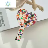三维工匠少女心爆棚~醋酸镜子高级感随身便携爱心手持镜日常补妆小镜子ins [混彩]醋酸爱心手持镜便携式用镜