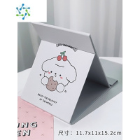 三维工匠镜子化妆镜折叠台式pu皮便携随身高清学生宿舍女大小号桌面梳妆镜 纸质小号-泰迪饼干便携式用镜