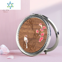 三维工匠紫檀红木镜双面镜便携随身化妆镜翻盖式小镜子送女友定制logo刻字 黑胡桃锦瑟随身镜便携式用镜