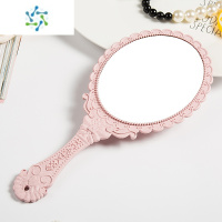 三维工匠高清手柄化妆镜手拿美容院化妆镜子便携随身复古花边单面小镜 椭圆雕花款纳米粉便携式用镜