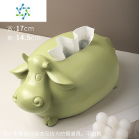 三维工匠牛纸巾盒客厅茶几家用纸抽盒创意轻奢摆件家居饰品木质抽纸盒 SZJ-S018牛油果绿牛纸巾盒