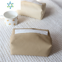 三维工匠荔枝纹软皮质纸巾盒中号餐厅抽纸盒书房轻奢家用简约装饰餐巾纸盒 荔枝纹PU纸巾盒-米灰色-送抽纸