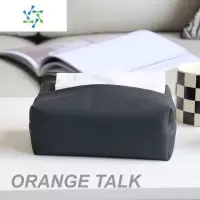 三维工匠荔枝纹软皮质纸巾盒中号餐厅抽纸盒书房轻奢家用简约装饰餐巾纸盒 荔枝纹PU纸巾盒-黑色-送抽纸