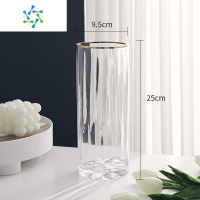 三维工匠轻奢创意简约原色玻璃花瓶透明水养鲜花百合北欧网红客厅插花摆件 HD直筒(1025-透明)金口