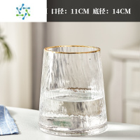 三维工匠北欧鲜花玻璃花瓶轻奢摆件客厅插花水养百合玫瑰干花餐桌透明装饰 描金T[矮款透明]冷纹