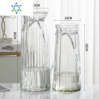 三维工匠[二件套]大号玻璃花瓶透明欧式水养百合干花富贵竹花瓶插花摆件 30折纸+十二棱(透明) 大
