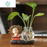 三维工匠绿萝水培花盆器皿花瓶透明玻璃插花花器客厅办公桌装饰品家居摆件 草帽-琴 中等