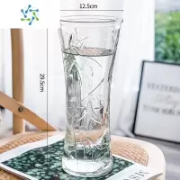 三维工匠特大号玻璃花瓶透明水养富贵竹花瓶客厅家用插花瓶摆件 30水晶-竹叶