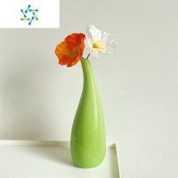 三维工匠ins北欧陶瓷花瓶干花插花花瓶客厅餐桌家居装饰品摆件拍照道具 长脖绿色+仿真配花2