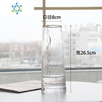 三维工匠北欧轻奢玻璃花瓶透明 客厅 插花百合富贵竹玫瑰鲜花花瓶餐桌摆件 描金T高款(透明)冷纹