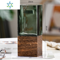 三维工匠轻奢花瓶摆件简约创意原色玻璃水养鲜花玫瑰百合客厅餐桌插花装饰 1030方木托(原色绿) 大