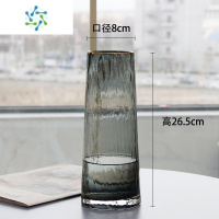 三维工匠北欧轻奢玻璃花瓶透明 客厅 插花百合富贵竹玫瑰鲜花花瓶餐桌摆件 描金T高款(灰色)冷纹