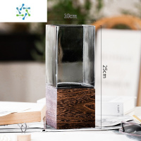 三维工匠轻奢花瓶摆件简约创意原色玻璃水养鲜花玫瑰百合客厅餐桌插花装饰 1025方木托(原色灰) 大