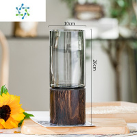 三维工匠轻奢花瓶摆件简约创意原色玻璃水养鲜花玫瑰百合客厅餐桌插花装饰 1025木托(原色灰) 大