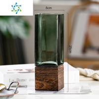 三维工匠轻奢花瓶摆件简约创意原色玻璃水养鲜花玫瑰百合客厅餐桌插花装饰 825方木托(原色绿) 大