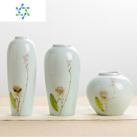 三维工匠景德镇陶瓷手绘莲花小花瓶茶室摆件干花水培插花器客厅三件套装饰 爱莲说三件套