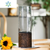 三维工匠轻奢花瓶摆件简约创意原色玻璃水养鲜花玫瑰百合客厅餐桌插花装饰 1030木托(原色灰) 大