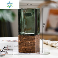 三维工匠轻奢花瓶摆件简约创意原色玻璃水养鲜花玫瑰百合客厅餐桌插花装饰 1025方木托(原色绿) 大