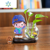 三维工匠网红北欧花瓶客厅插花家居小摆件装饰品透明玻璃器皿创意水养花器 卡通-[遛狗款]围巾[男]