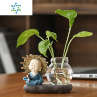 三维工匠绿萝水培花盆器皿花瓶透明玻璃创意水养植物花器客厅装饰摆件简约 草帽-画 中等