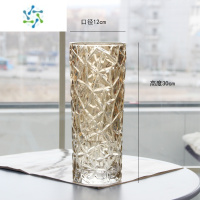 三维工匠北欧玻璃花瓶透明 创意 大号客厅插花百合富贵竹鲜花家用餐桌摆件 冰纹款(金色)高30cm