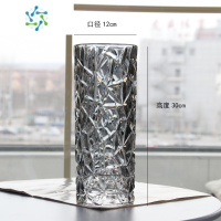三维工匠北欧玻璃花瓶透明 创意 大号客厅插花百合富贵竹鲜花家用餐桌摆件 冰纹款(灰色)高30cm