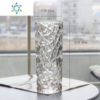 三维工匠北欧玻璃花瓶透明 创意 大号客厅插花百合富贵竹鲜花家用餐桌摆件 冰纹款(透明)高30cm