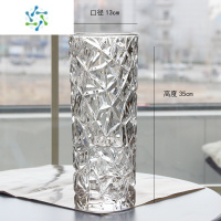 三维工匠北欧玻璃花瓶透明 创意 大号客厅插花百合富贵竹鲜花家用餐桌摆件 冰纹款(透明)高35cm