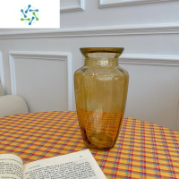 三维工匠欧式vintage中古琥珀色 烟灰透明花瓶干花水培插花瓶简约家居摆件 琥珀色喇叭花瓶