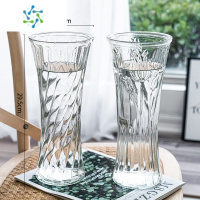 三维工匠大号透明玻璃花瓶水培百合观音富贵竹鲜花插花瓶客厅家用摆件专用 [两件套]30斜纹+郁金香 大