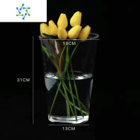 三维工匠亚克力透明花瓶醒花桶花店家用客厅鲜花养花桶塑料高桶装摆件插花 透明圆筒中号