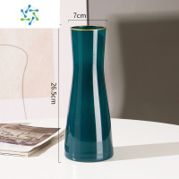 三维工匠创意简约欧式玻璃花瓶透明水养植物鲜花玫瑰百合花瓶干花插花摆件 726仿瓷绿色描金 大