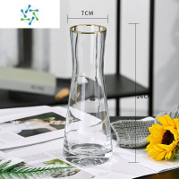 三维工匠创意简约欧式玻璃花瓶透明水养植物鲜花玫瑰百合花瓶干花插花摆件 726透明描金[精致款] 大