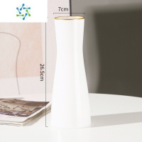 三维工匠创意简约欧式玻璃花瓶透明水养植物鲜花玫瑰百合花瓶干花插花摆件 726仿瓷白色描金 大