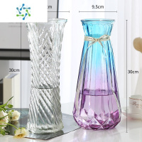 三维工匠[特大号两件装]欧式玻璃花瓶水养富贵竹百合花插花花瓶客厅摆件 30六角斜纹+30南瓜蓝紫色 大