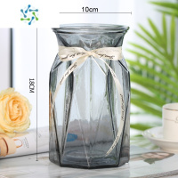 三维工匠欧式创意玻璃花瓶透明彩色水培绿萝植物百合鲜花插花瓶客厅摆件 钻石折纸[烟灰]送白丝带 中等