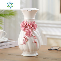 三维工匠欧式陶瓷花瓶摆件花插装水富贵竹客厅电视柜餐桌花器婚庆乔迁礼品 25厘米粉色花罗纹