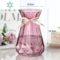 三维工匠欧式创意玻璃花瓶透明彩色水培绿萝植物百合鲜花插花瓶客厅摆件 南瓜折纸[酒红]送白丝带 中等