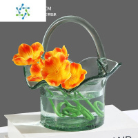 三维工匠网红透明玻璃包包花瓶手提篮摆件创意轻奢客厅水养插花鱼缸装饰品 浅绿[气泡提篮]+虞美人3支