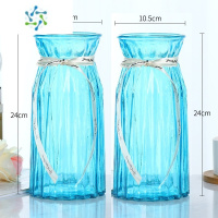 三维工匠[2件大号]欧式玻璃花瓶富贵竹百合插花客厅水培干花鲜花透明摆 2件高折(天蓝色)