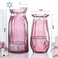 三维工匠[2件大号]欧式玻璃花瓶富贵竹百合插花客厅水培干花鲜花透明摆 高折+20新钻(酒红色)