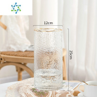 三维工匠北欧简约轻奢玻璃花瓶透明水养富贵竹百合干鲜花客厅插花餐桌摆件 1225冷纹描金(透明色)