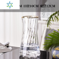 三维工匠轻奢描金简约玻璃花瓶透明水养鲜花百合富贵竹客厅北欧插花摆件 TY1324小号透明+金口