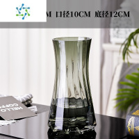 三维工匠轻奢描金简约玻璃花瓶透明水养鲜花百合富贵竹客厅北欧插花摆件 TY1324小号烟灰