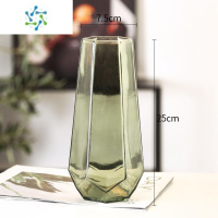 三维工匠网红北欧简约创意玻璃花瓶透明水养插花玫瑰百合花器客厅摆件家用 六边形(中号)雅致绿