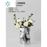 三维工匠轻奢风电镀银陶瓷花瓶客厅装饰品创意餐桌摆件网红高级感插花花器 花瓶+2支伯爵茶花
