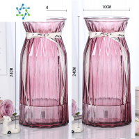 三维工匠[2件大号]欧式玻璃花瓶富贵竹百合插花客厅水培干花鲜花透明摆 2件高折(酒红色)